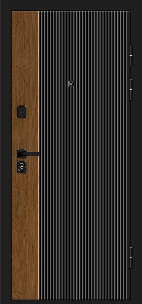 Входная дверь Optim Z-2 Вертикаль Муар черный-Грецкий Орех/Белый BR6178 внешняя сторона